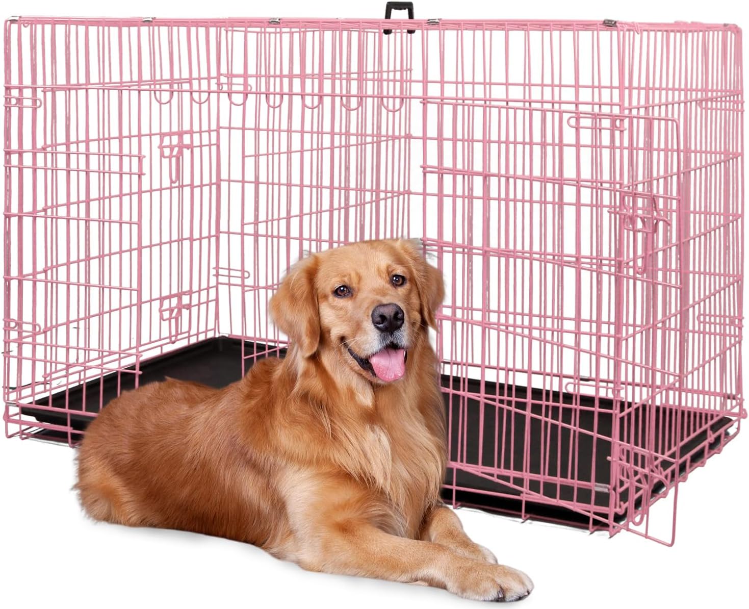 BestPet 48in Pink Dog Crate - Foldable Metal Kennel for Travel