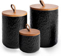 Black Ceramic Canister Set with Wooden Lid for Food Storage