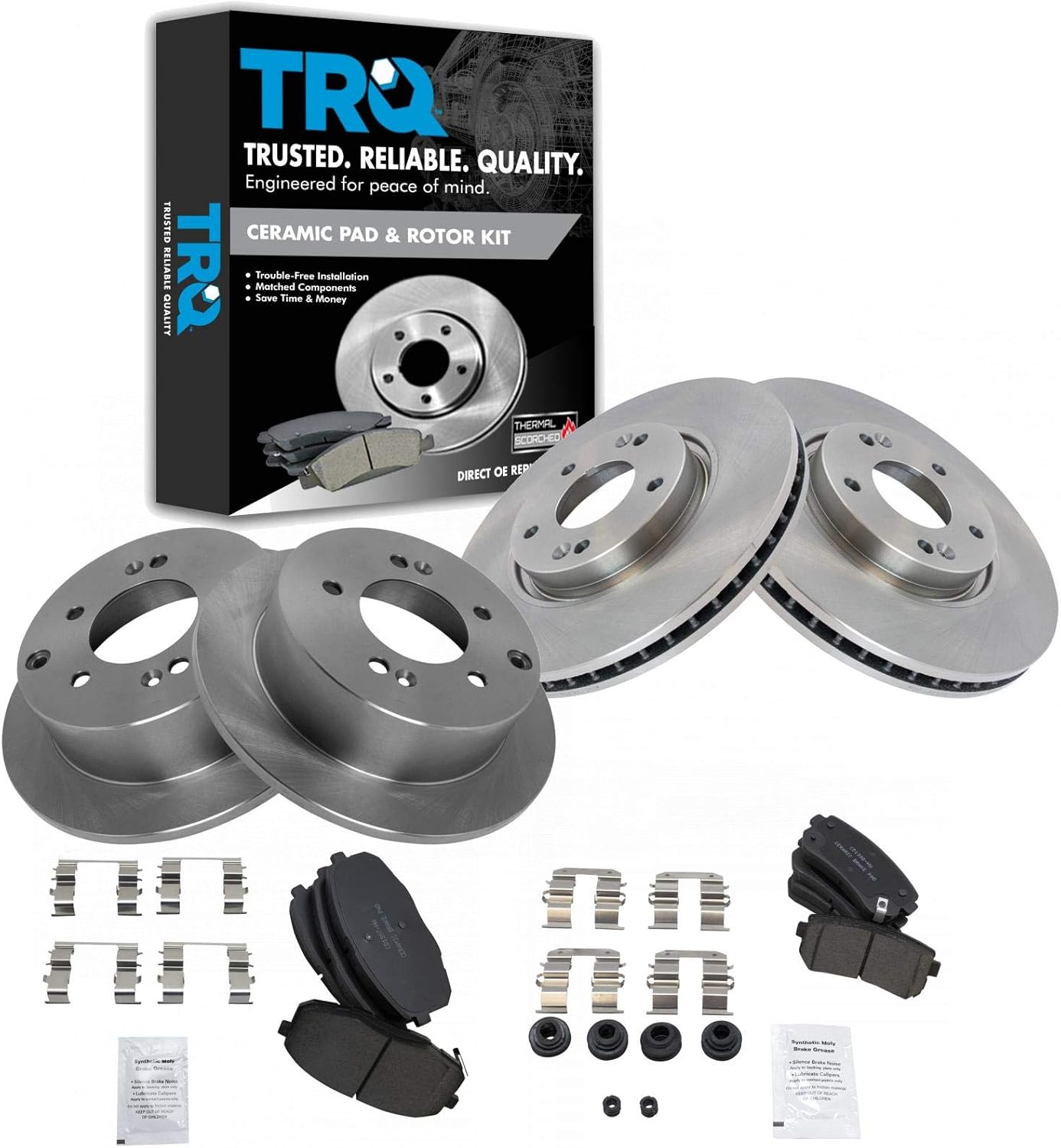 TRQ Front and Rear Brake Pad & Rotor Kit for Kia Forte Models