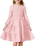 Girls Boho Long Sleeve Shirred Smocked Tiered Dress - Pocketed Fall