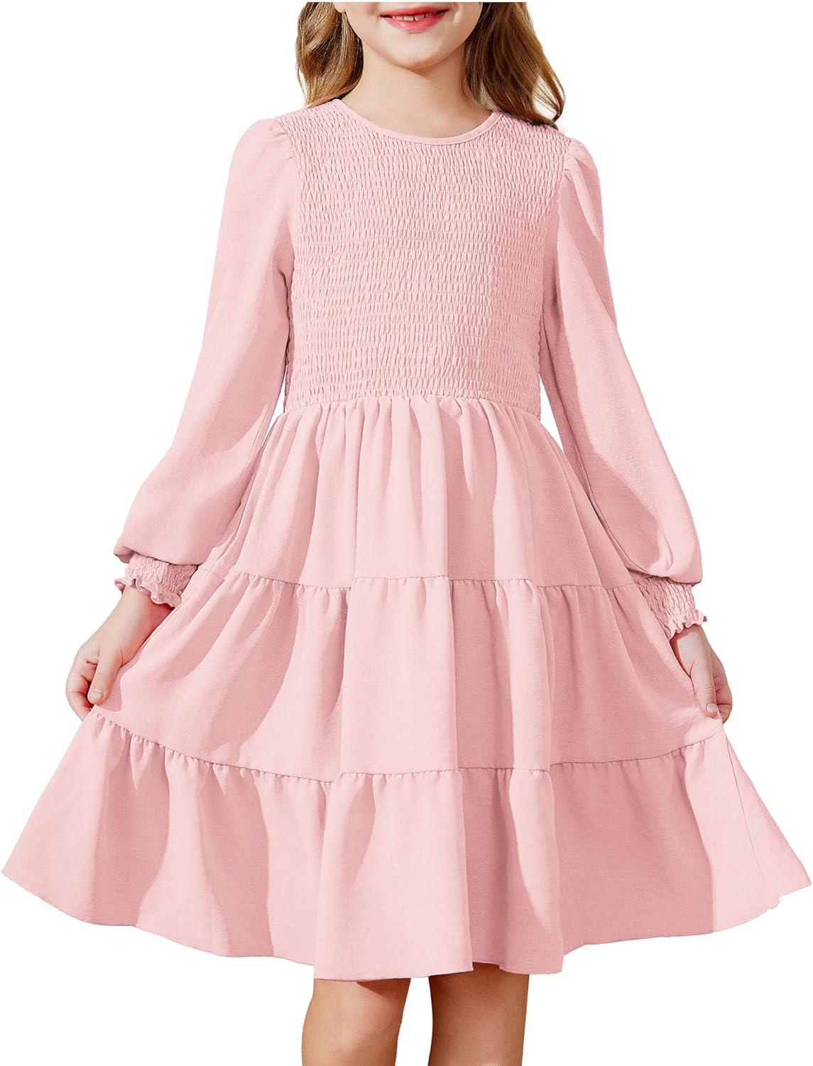 Arshiner Girls Dress Fall Boho Long Sleeve with Pockets