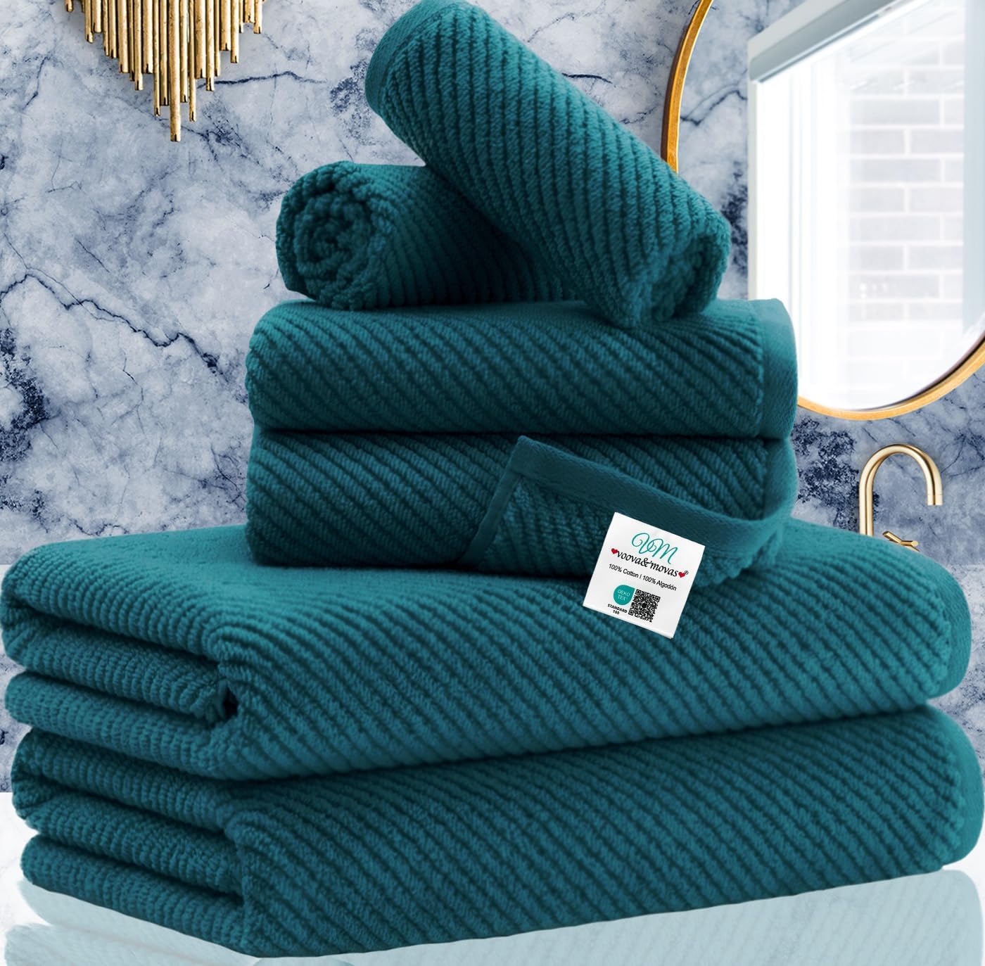 Bathroom Towels 6 Piece Set - Soft Quick Dry Cotton Towels