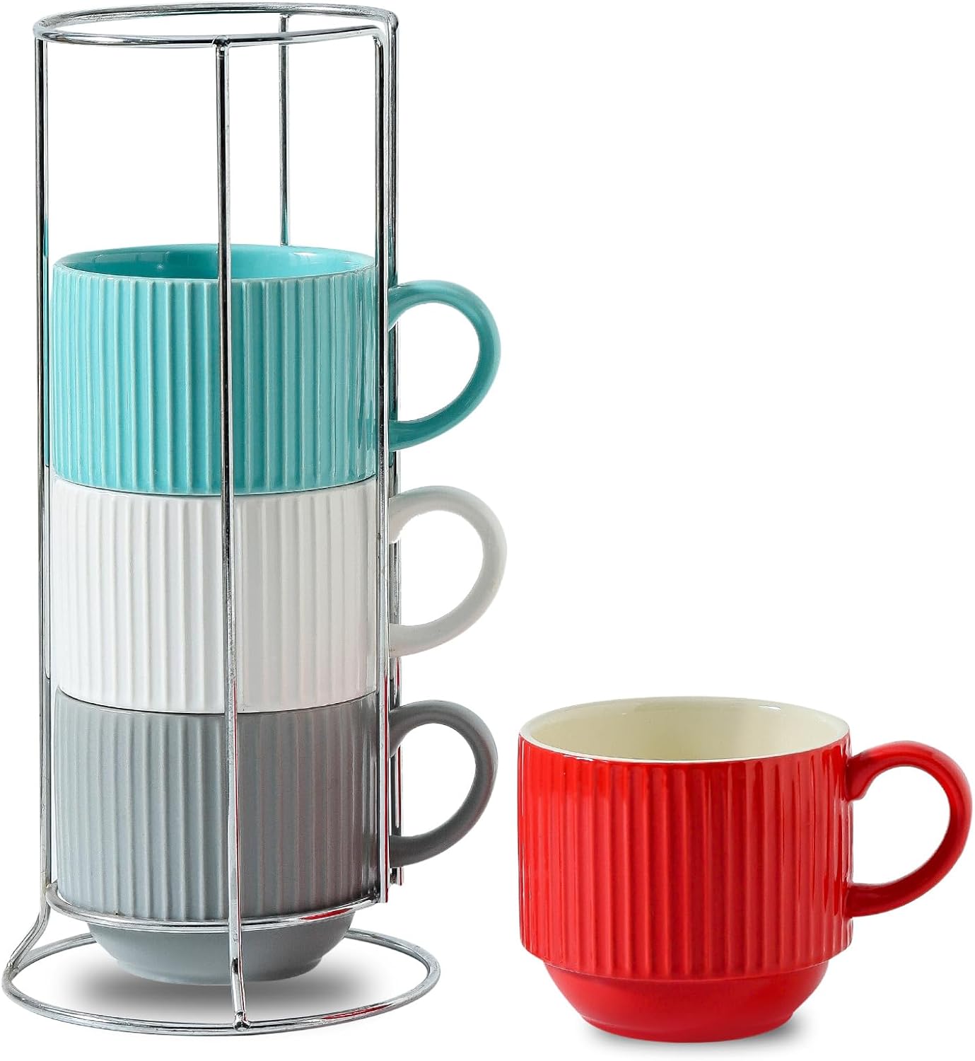 Hasense Ceramic Coffee Mug Set of 4 with Rack - Stylish and Functional