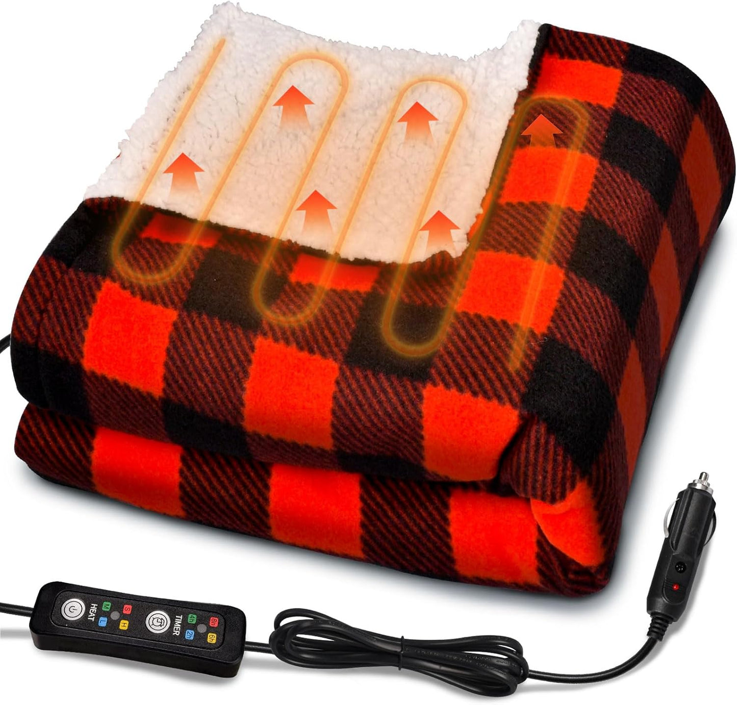 12V Car Heated Blanket for Travel with Adjustable Settings