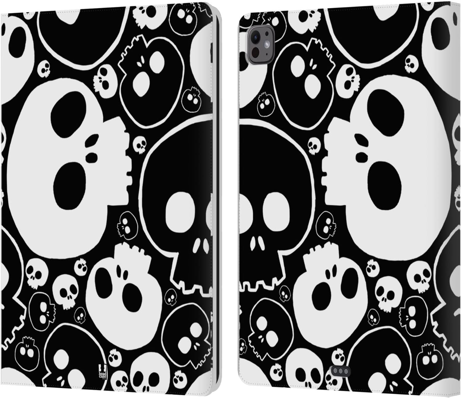 Stylish White Jazzy Skulls Leather Wallet Case for iPad Pro 13