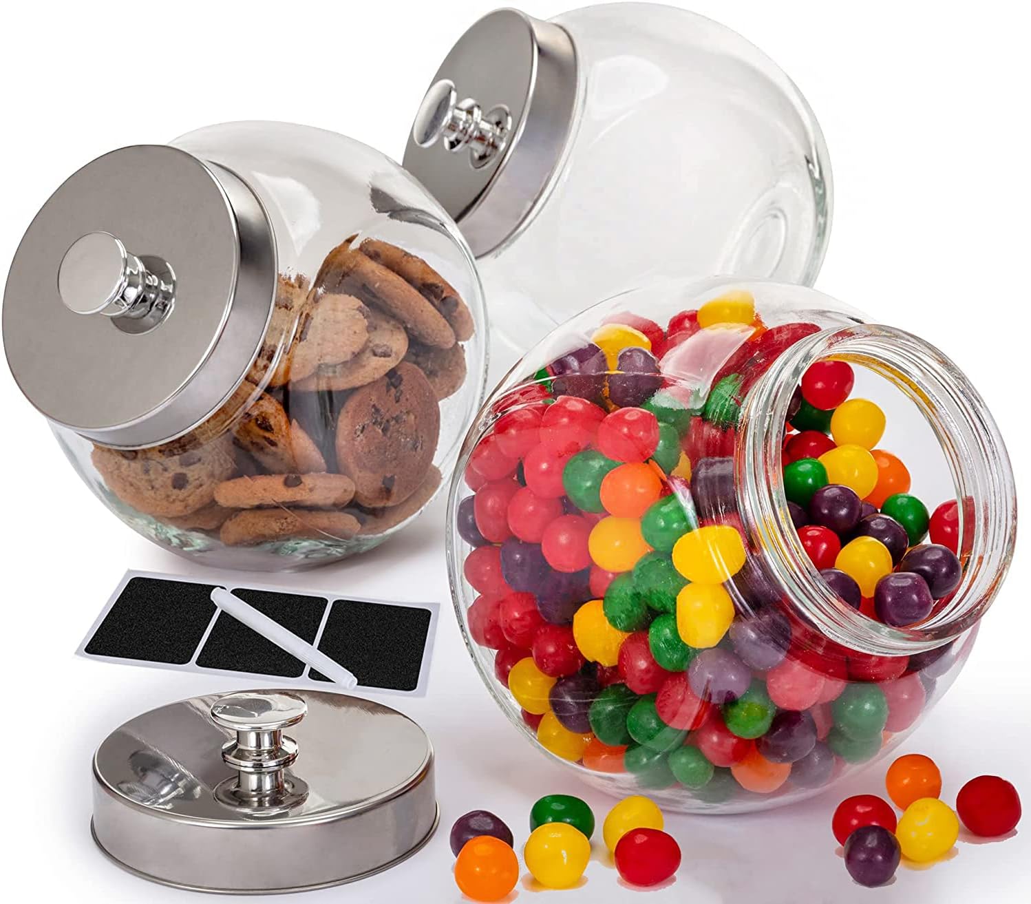 Glass Cookie Jars for Kitchen Counter - 3 Pack Food Storage