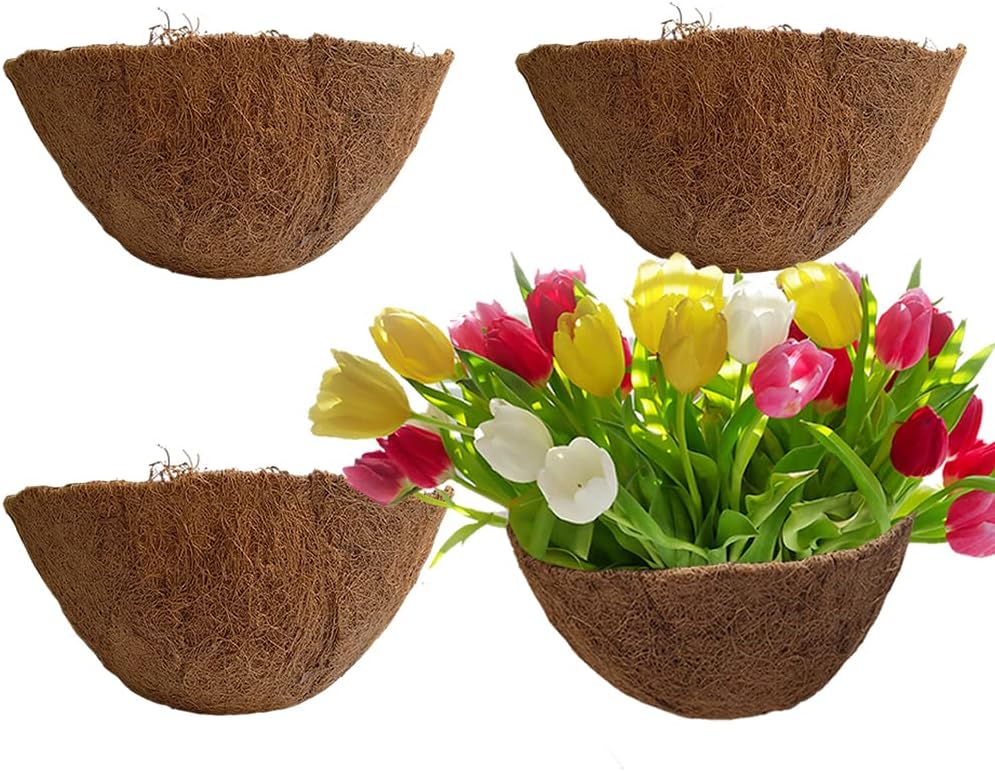 4PCS 24 Inch Coco Liner for Hanging Basket - Natural Planter Liners