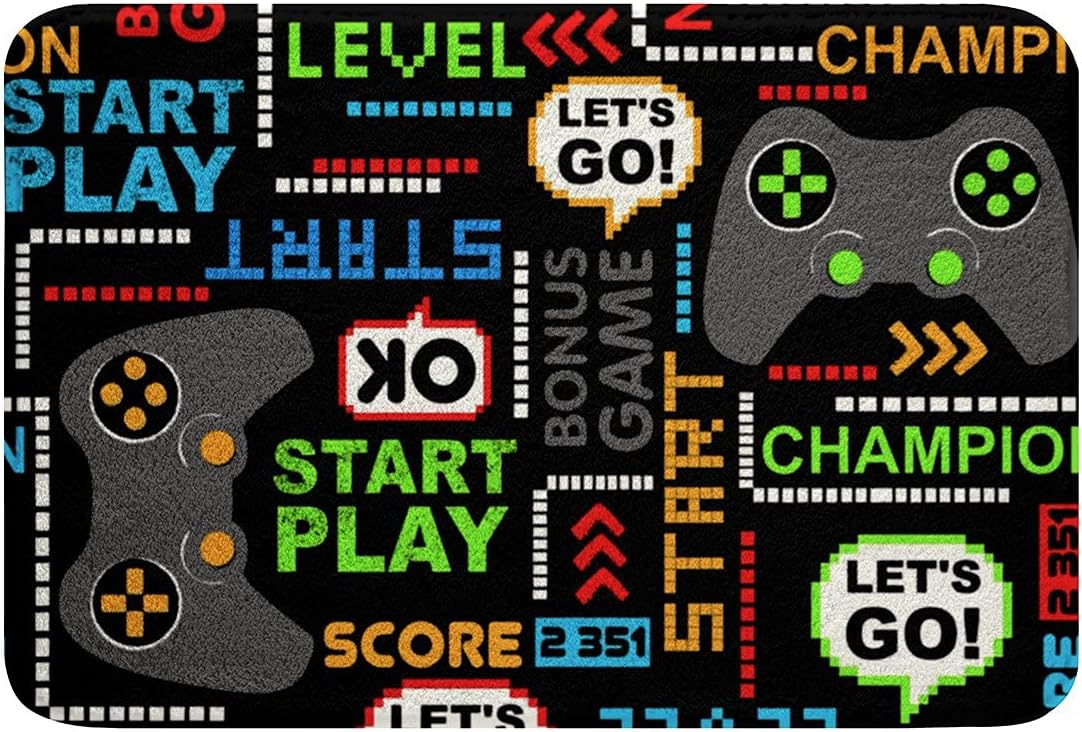 Non-Slip Gaming Bathroom Rug: Machine Washable & Fun Design - 16x24