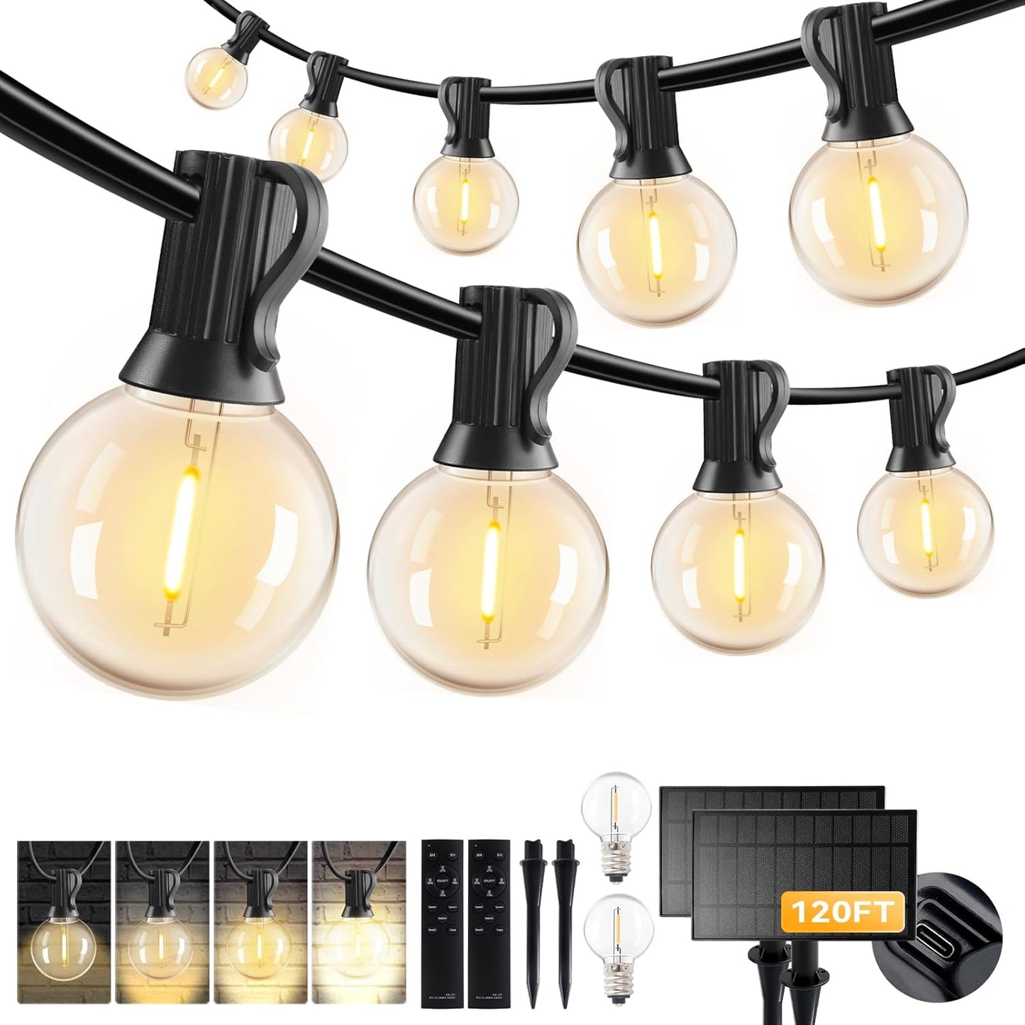 Solar String Lights Waterproof 120FT with Remote & USB Port