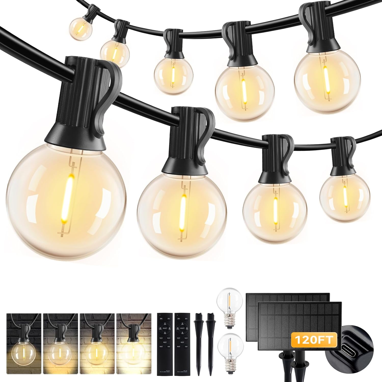 Solar String Lights Waterproof 120FT with Remote & USB Port