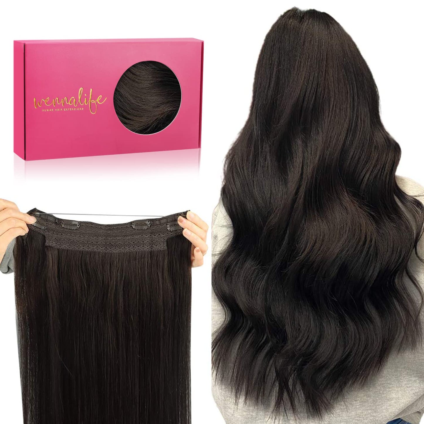 WENNALIFE Real Human Hair Extensions 14 inch Dark Brown 75g