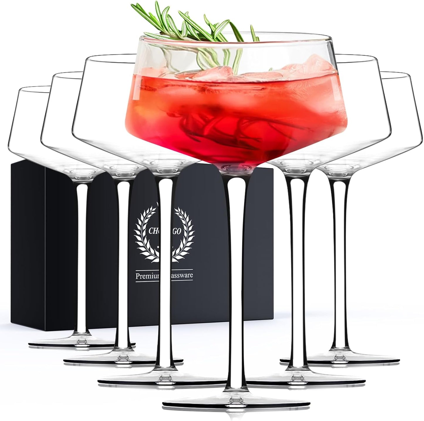 Hand Blown Crystal Martini Glasses Set