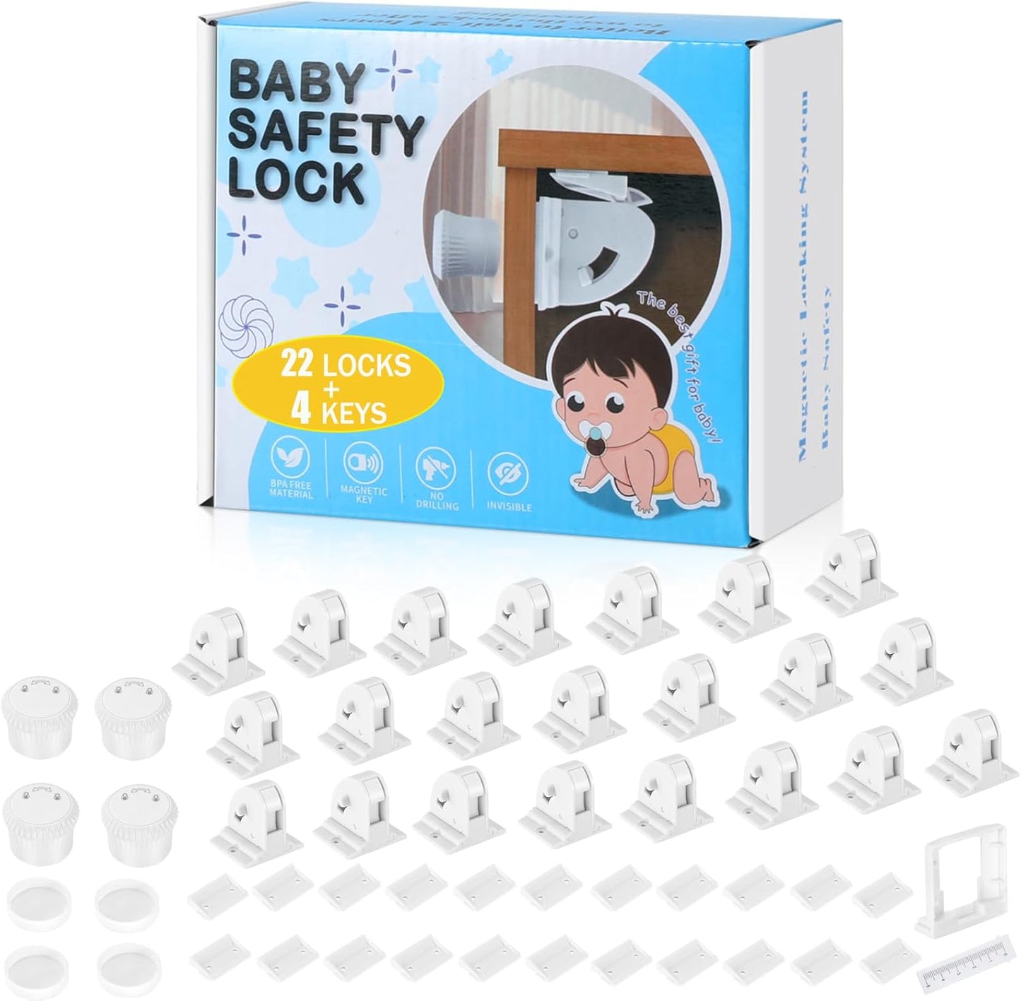 22 Pack Magnetic Cabinet Locks for Child Safety and Security
