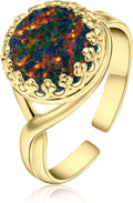 14K Gold Plated Gemstone Ring for Women - Vintage Opal Accent