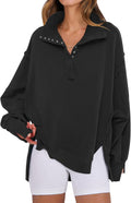 Women's Oversized Henley Sweatshirt - Casual Loose Button Up Pullover
