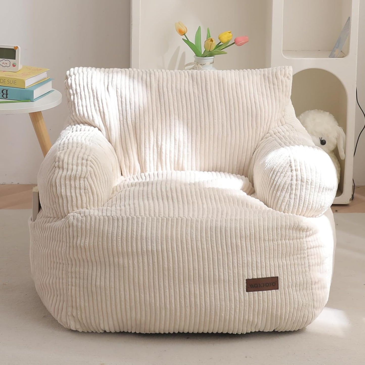 MAXYOYO Kids Bean Bag Chair for Gaming and Reading, Beige