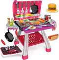 Kids Play Kitchen Toys Pink BBQ Grill Playset - Real Smoke & Sound