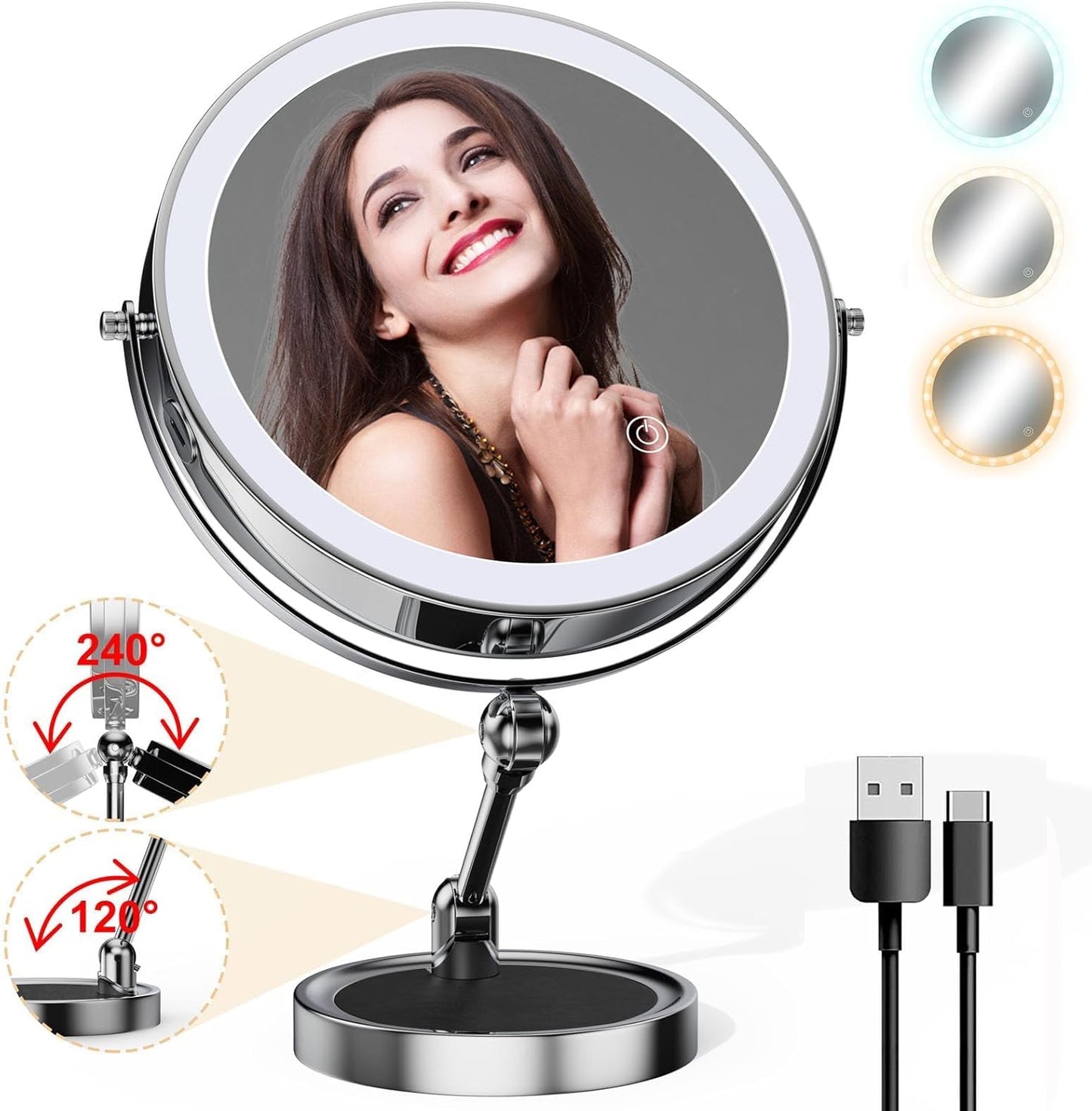 Lighted Makeup Mirror with Enhanced Brightness and 10x Magnification
