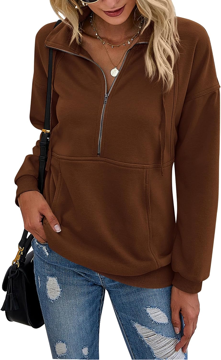PRETTYGARDEN Women's Casual Long Sleeve Zipper Sweatshirt Tops