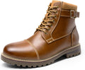 Bruno Marc Men's Motorcycle Combat Boots - Warm Faux Leather Riding