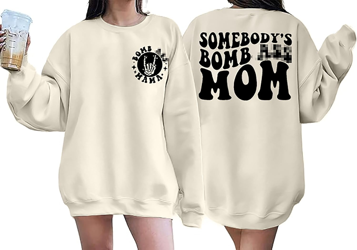 Mom Life Funny Print Oversized Sweatshirt