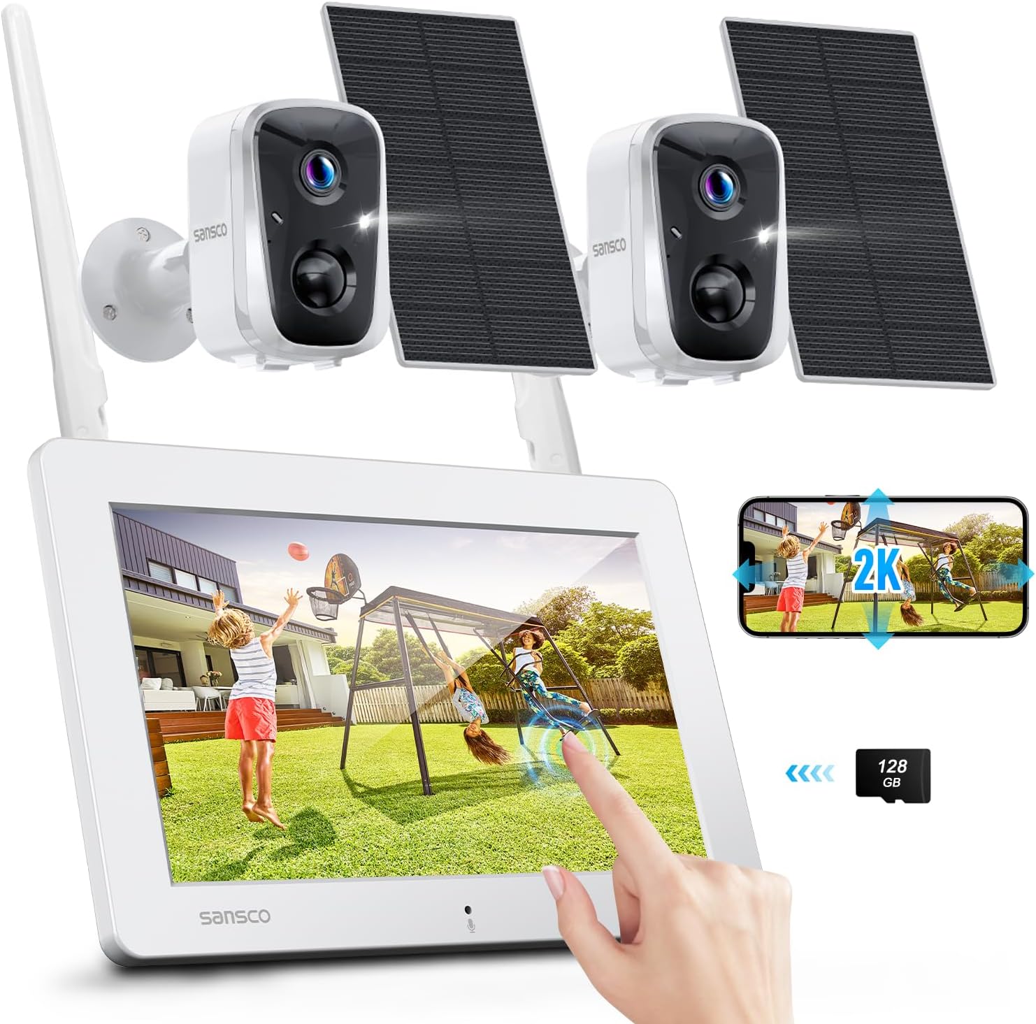 SANSCO 2K Solar Wireless Security Camera System with Touchscreen
