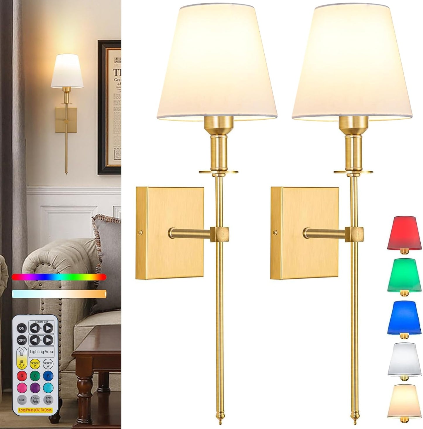 Battery Operated Wall Sconce Set Of 2 With Remote Control