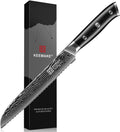 KEEMAKE Serrated Bread Knife 8 in Damascus Wave Edge - Clean Slices