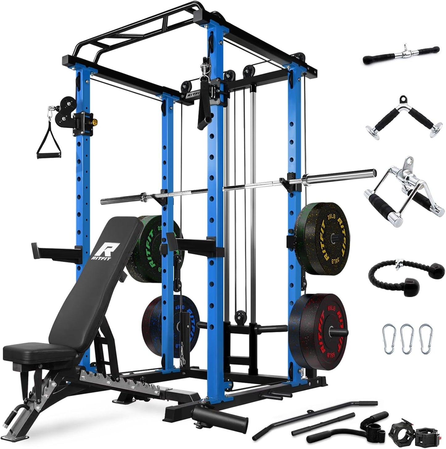 RitFit Power Cage w/ Lat Pulldown, 1000lb Squat Rack & More