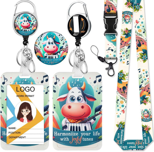 Cow Guitar Badge Holder | Retractable Reel & Lanyard