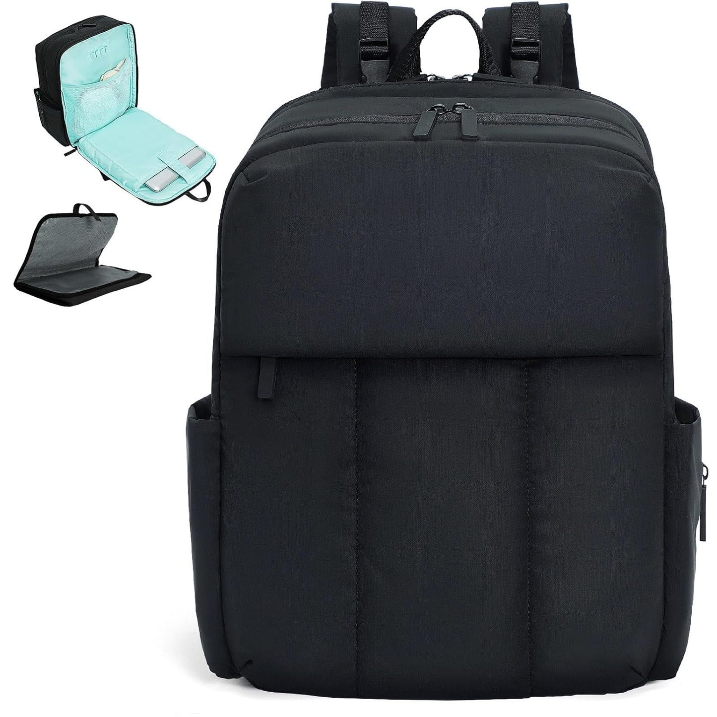 Extra Large Quilted Diaper Bag Backpack for 2 Kids, Black