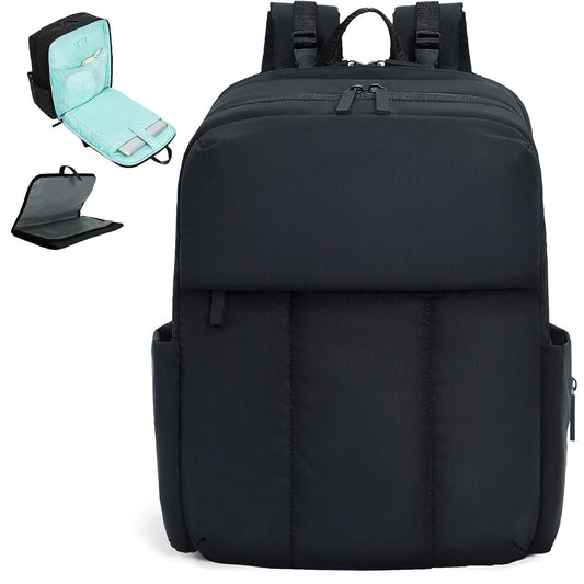 Extra Large Quilted Diaper Bag Backpack for 2 Kids, Black