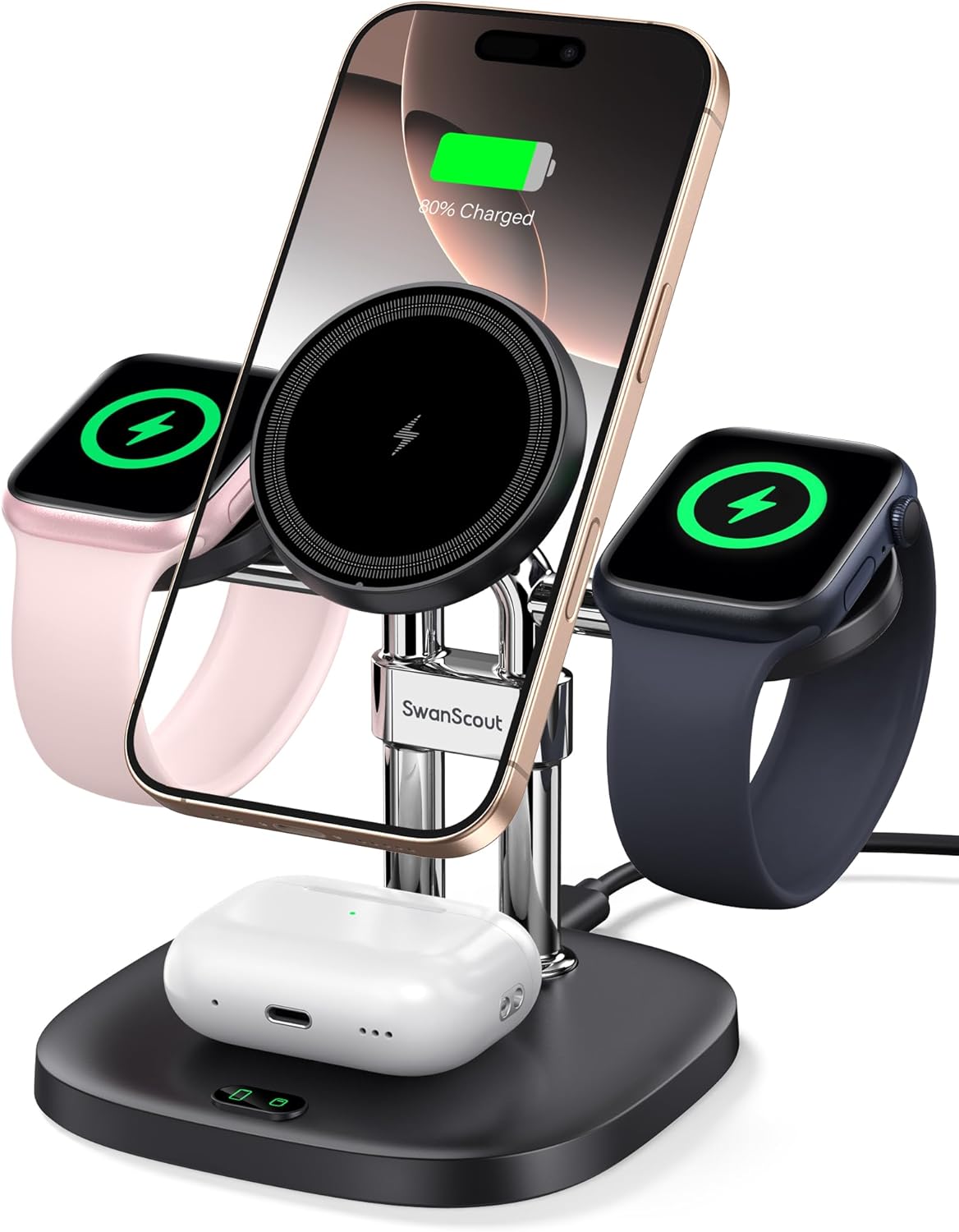 Dual Fast Charger for Apple Watch and iPhone - 4 in 1 Station