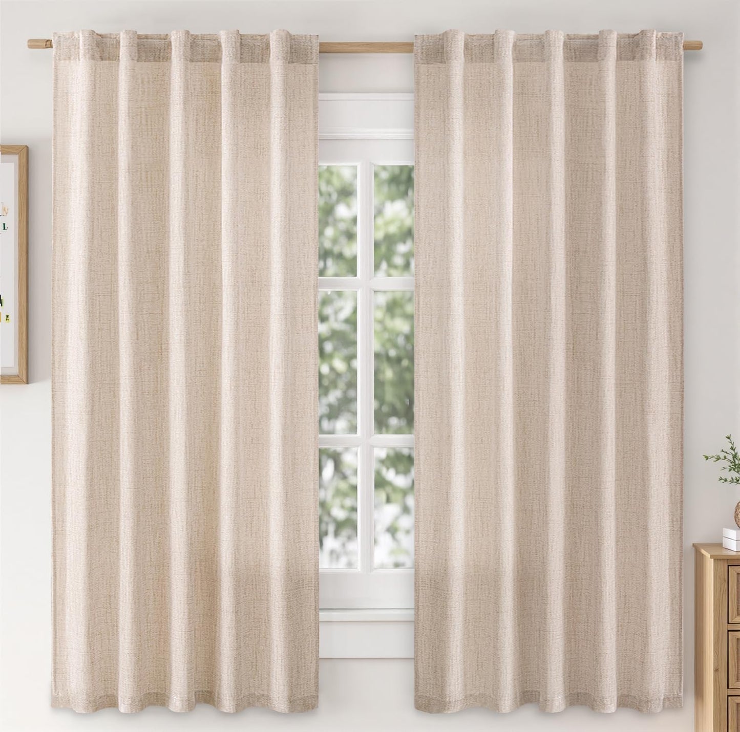 MIULEE Faux Linen Curtains 63 Inch Length for Elegance