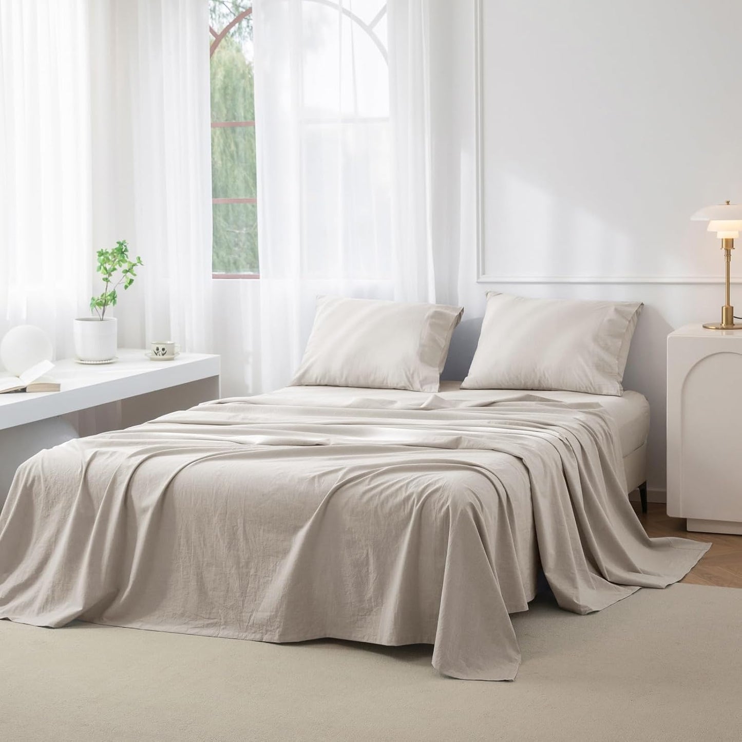 JIYUAN 100% Washed Cotton Sheet Set for Cozy Twin Bedding