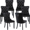Black Velvet Dining Chairs Set of 6 - Tufted Nailhead Design