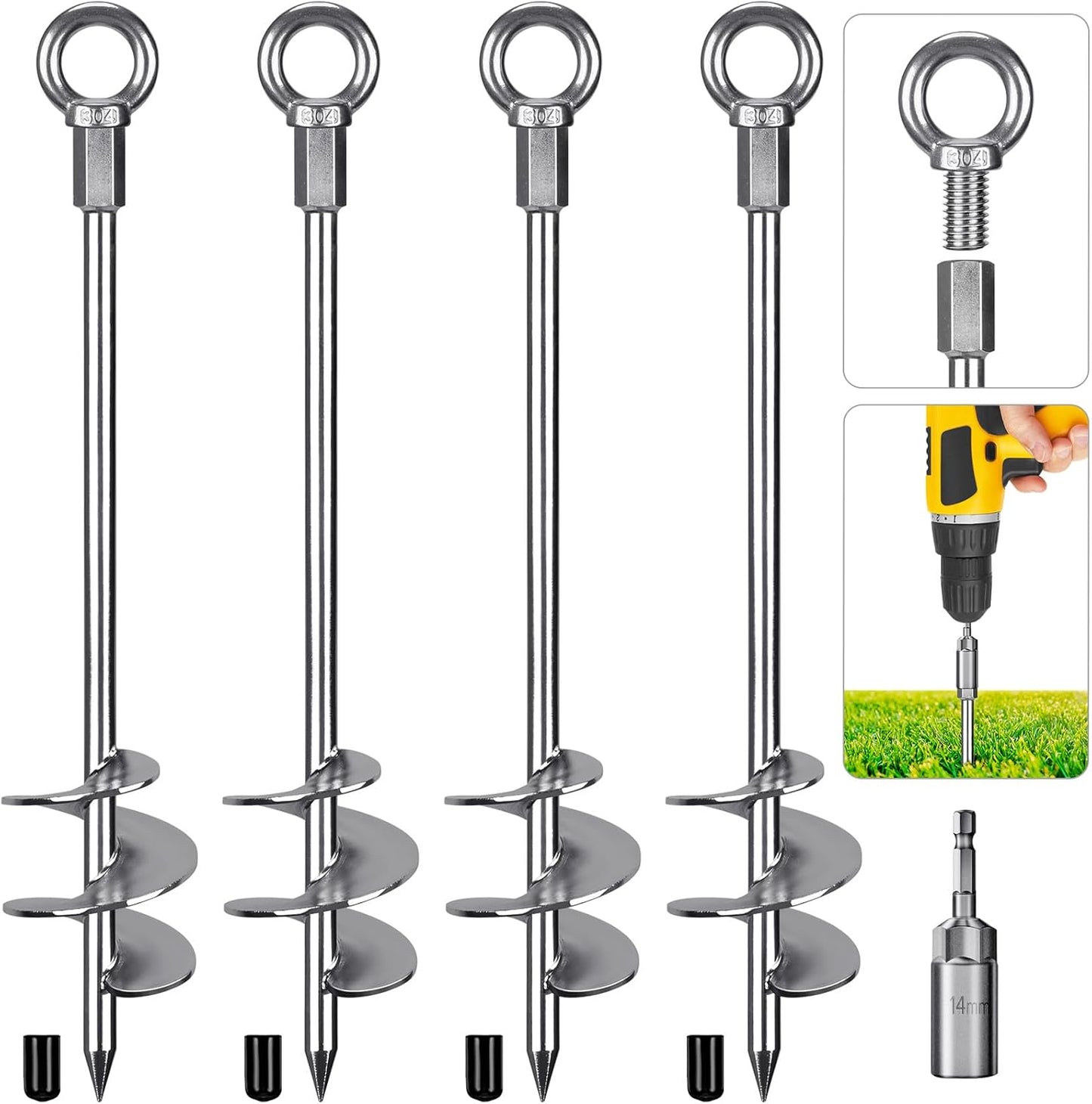 Dolibest 18in Heavy-Duty Ground Anchors for Trampolines and More