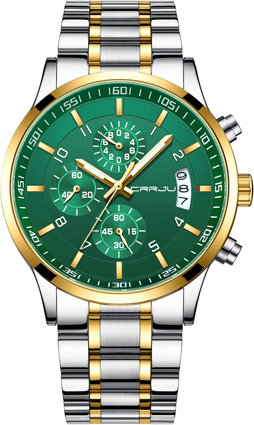 CRRJU Men's Fashion Stainless Steel Waterproof Chronograph Watch