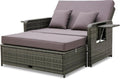 Tangkula Patio Rattan Daybed Set - Adjustable Loveseat with Ottoman