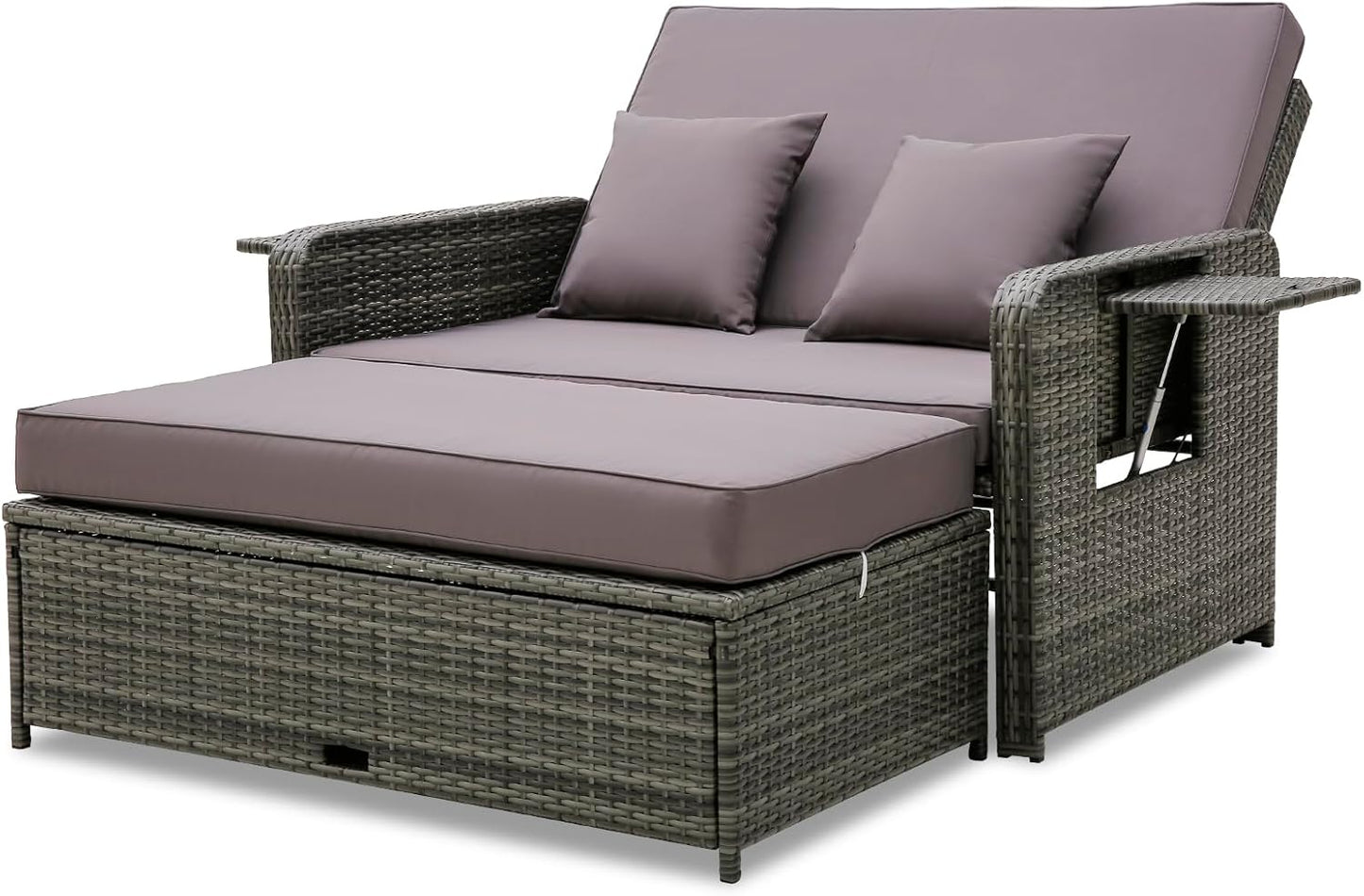 Tangkula Patio Rattan Daybed Set with Adjustable Backrest