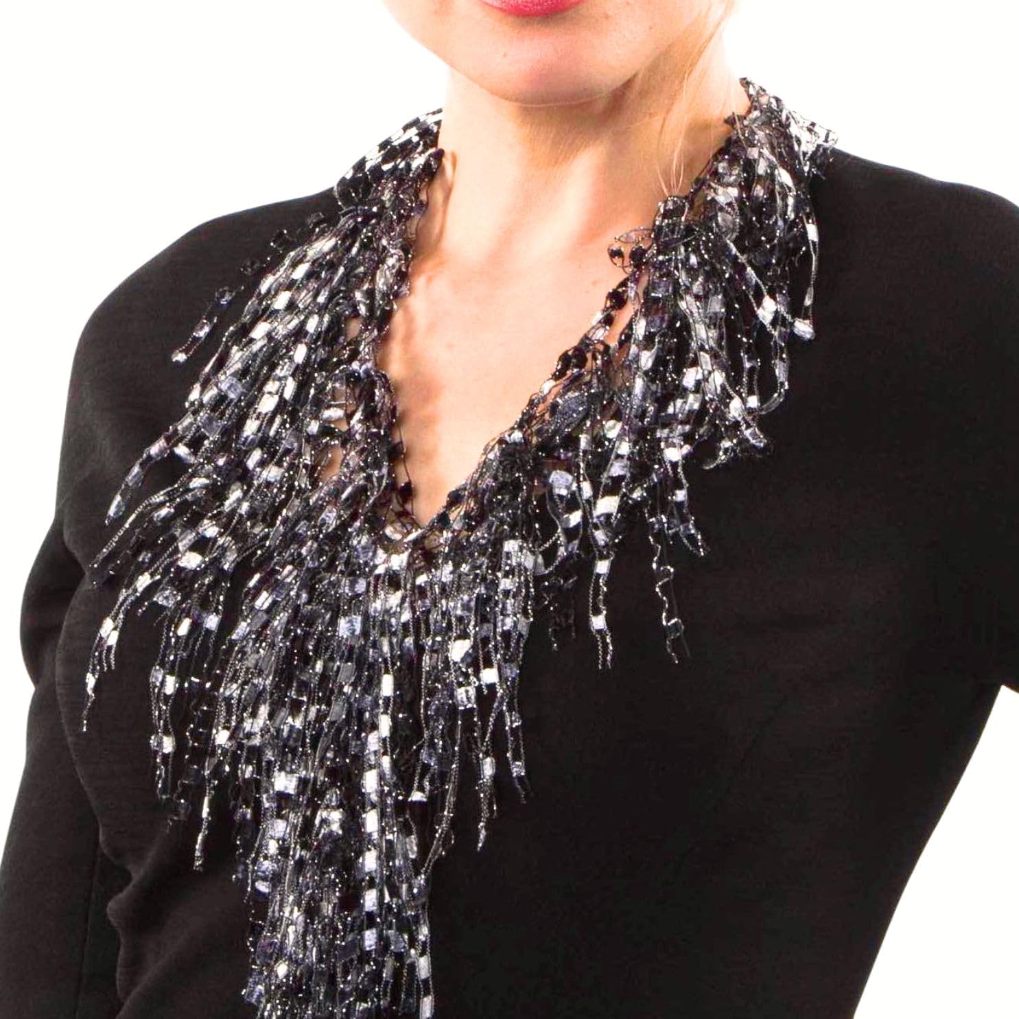 Lightweight Scarf Necklaces for Women - Denim Blue Fringe Style