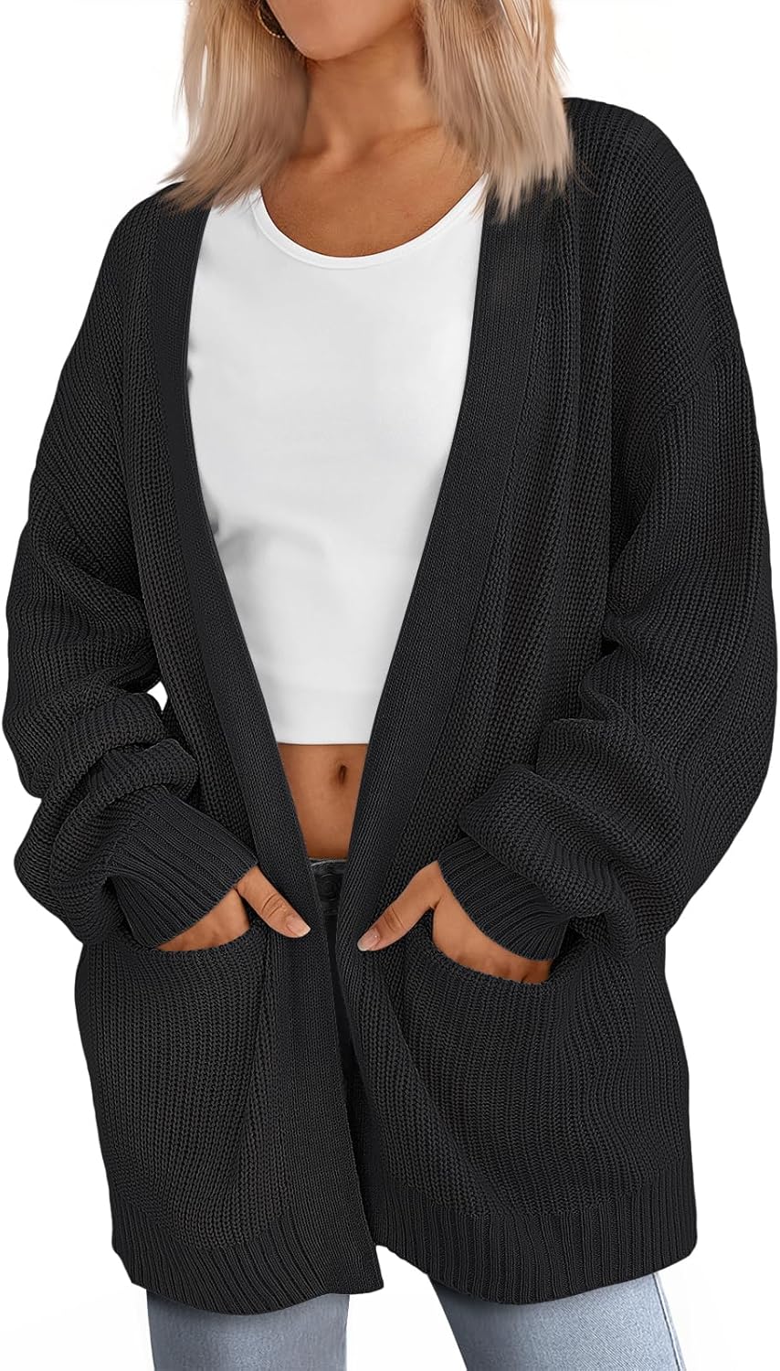 LILLUSORY Womens Oversized Cardigans Soft Knit Sweater with Pockets