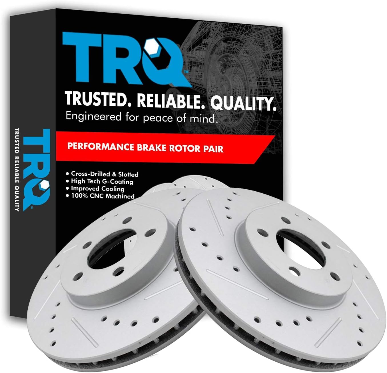 TRQ Front Performance Brake Rotor Set for 1995-2007 Vehicles
