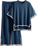 Tanming Sweater Sets Women 2 Piece Lounge Sets - Knit Short Sleeve Set