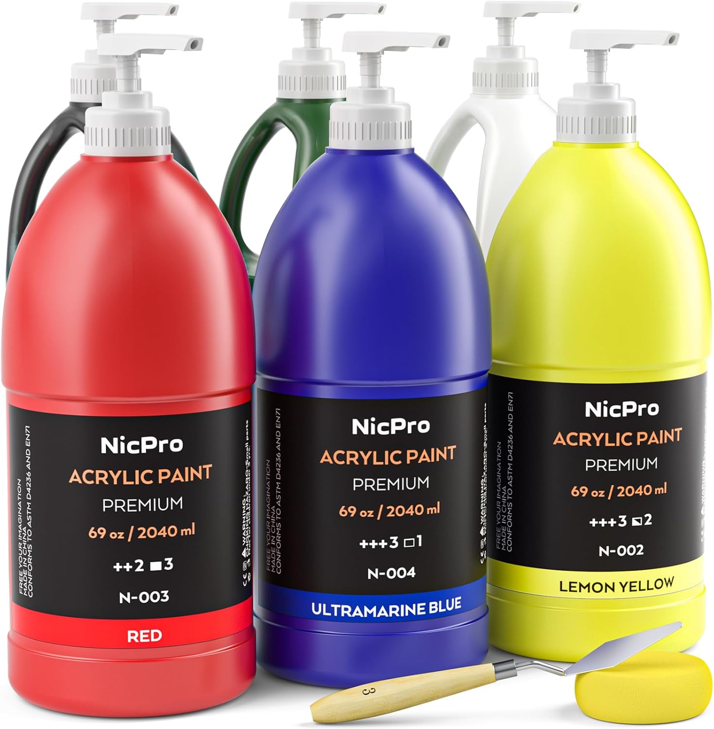 Nicpro 6 Colors Large Bulk Acrylic Paint Set for Art Projects