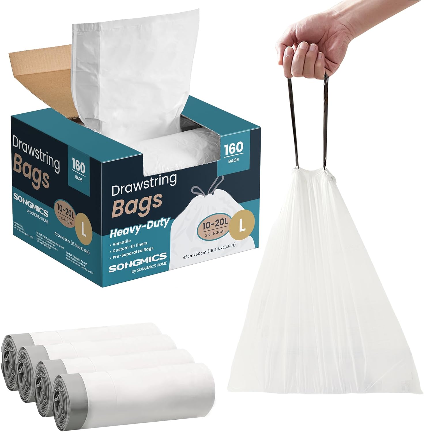 SONGMICS 5.3 Gallon Trash Bags for Kitchen and Household Use
