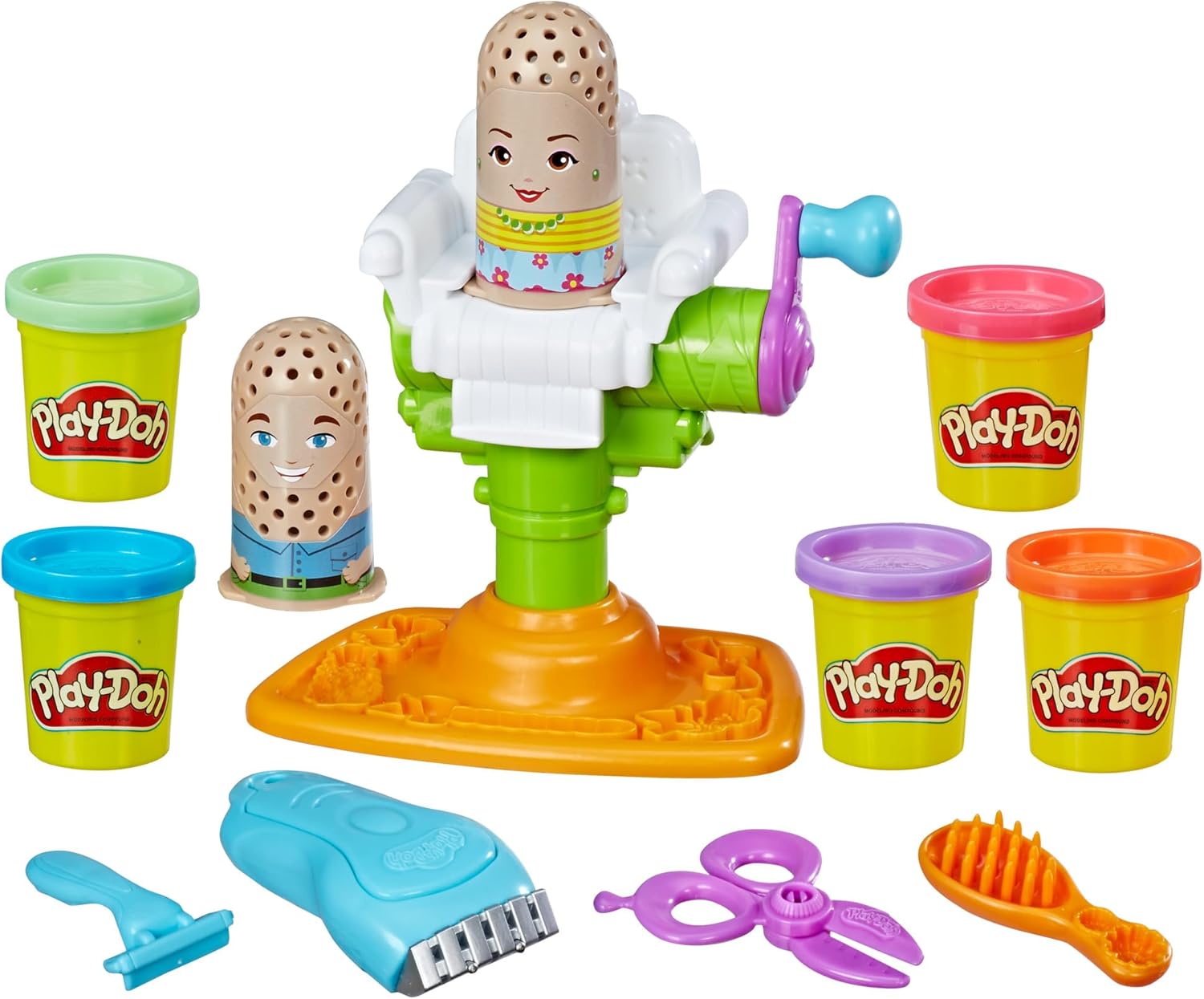 Play-Doh Fuzzy Barber Set, Electric Buzzer, 5 Colors, Preschool Toys