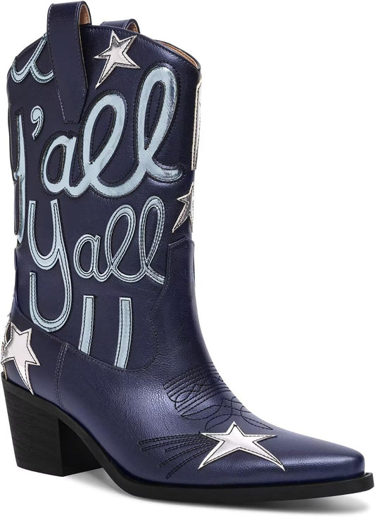 Metallic Cowboy Boots for Women with Stylish Embroidery Design