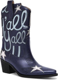 Metallic Cowboy Boots for Women Mid Calf Pointed Toe - Low Heel