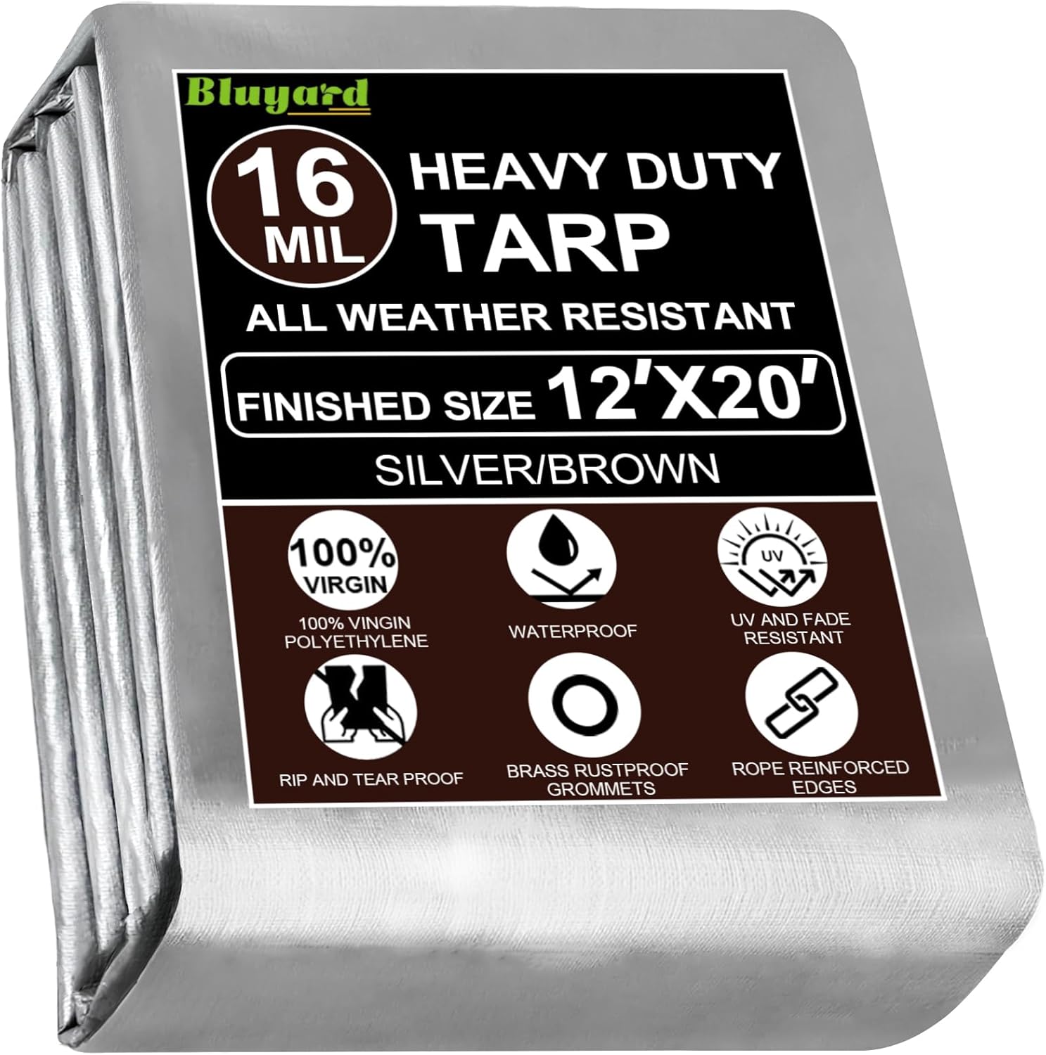 Heavy Duty Waterproof Tarp 12x20 Ft with Reinforced Edges